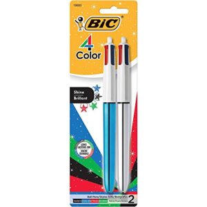 bic 4-color shine ball pen, medium point (1.0 mm), metallic barrel, assorted inks, 2 count