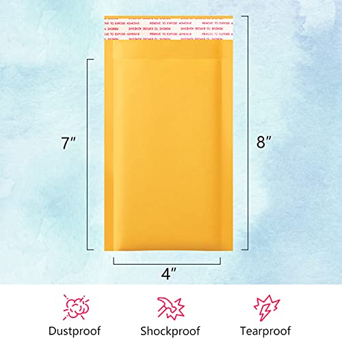 UCGOU Kraft Bubble Mailers 4x8 Inch 50 Pack Yellow Padded Envelopes #000 Small Business Mailing Packages Self Sealing Tear Resistant Boutique Bulk Mail Shipping Bags for Jewelry Makeup Supplies