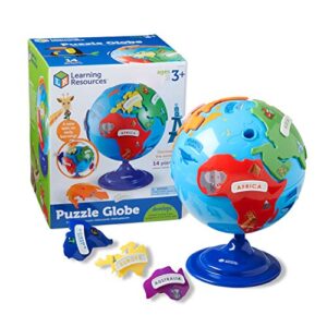 learning resources puzzle globe – 14 pieces, ages 3+ preschool learning toys for boys and girls, earth globe for kids
