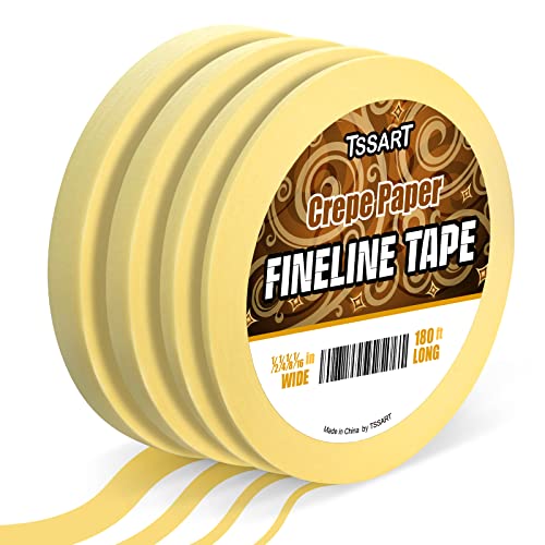 TSSART 4 Rolls Fine Line Tape - Medium Tack Pinstripe Tape, Fineline Masking Tape in 1/16, 1/8, 1/4 and 1/2 Inch Wide x 60 Yard Long, Painters Masking Tape for DIY Car Auto Paint Art