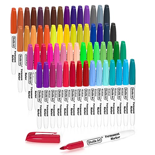 60 Colors Permanent Markers, Fine Point, Assorted Colors, Works on Plastic,Wood,Stone,Metal and Glass for Doodling, Coloring, Marking by Shuttle Art