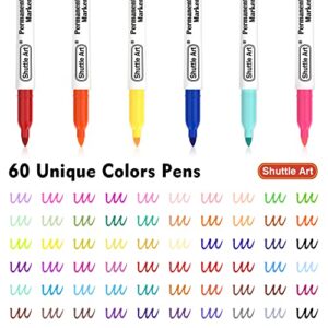 60 Colors Permanent Markers, Fine Point, Assorted Colors, Works on Plastic,Wood,Stone,Metal and Glass for Doodling, Coloring, Marking by Shuttle Art