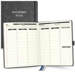 dunwell large undated appointment book 2023 (8.5 x 11), gray faux leather, 15 minute interval time block planner (30 min weekends) no date planner daily weekly monthly