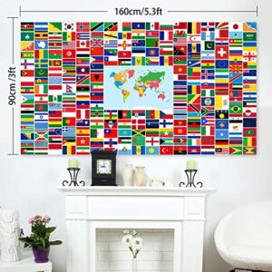 World Flag Banner International Flags Banner Country Flags Banner Backdrop Decoration with Brass Grommets