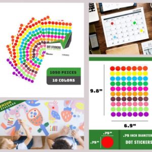 Blesstur 1050 PCS Dot Stickers- Circle Stickers, 10 Color Style Colorful Round Coding Label Sticker for Office,Student Classroom , 0.75 inches , 70 Labels per Sheet