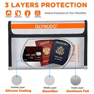 Small Fireproof Money Bag for Cash and Documents (8x5", Inside/External Size), 2-Pack Money Pouch with Water Resistant Zipper, Waterproof Safe Bag Set, 3 Layers (Silicone/Glass Fiber/Aluminum Foil)