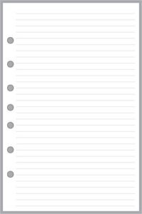 classic size note paper with simple lines spaced 1/4″, 50 sheets, sized and punched with 7 holes for 7-ring notebooks such as franklin, etc. (5.5″ x 8.5″)