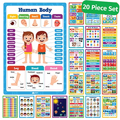 20 Classroom Educational Posters For Preschoolers Toddlers Kindergarten Elementary - 16" x 11" - 20pcs - Learning Posters For Toddlers Wall Preschool Kindergarten Kids Posters Classroom Supplies Decor