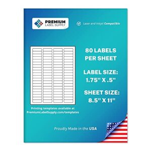 premium label supply white sticker return address labels – 1.75” x .5″ – laser/inkjet compatible – (80 labels/sheet), 25 sheets – 2000 total adhesive labels