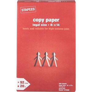 staples copy paper, 8 1/2″ x 14″, ream
