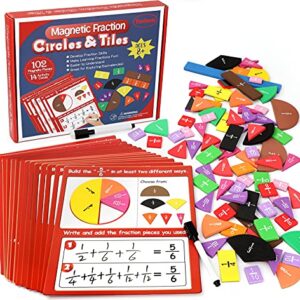 Torlam Magnetic Fraction Tiles & Fraction Circles Activity Set - Math Manipulatives for Elementary School - Fraction Magnets & Resources - Fraction Strips & Bars