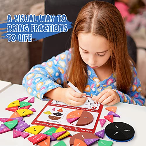 Torlam Magnetic Fraction Tiles & Fraction Circles Activity Set - Math Manipulatives for Elementary School - Fraction Magnets & Resources - Fraction Strips & Bars