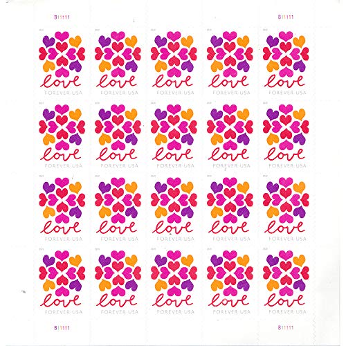 Business Envelope with 2019 Releases Hearts Blossom Postage Stamps (1 Booklet - 20 Stamps)