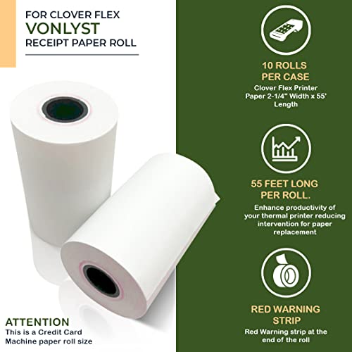 Vonlyst Thermal Paper Roll for Clover Flex Receipt Paper 2 1/4 x 55 (10 rolls)