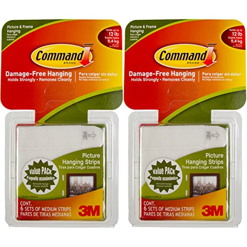 Command 3M 12ct Pack Picture & Frame Hanging Strips Sets Medium Size White Damage-Free