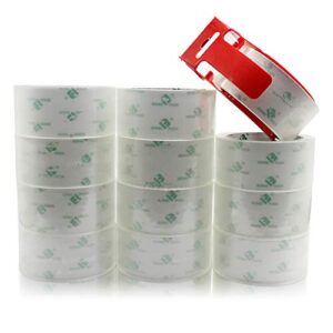 bomei pack 12 rolls clear packing tape rolls with free dispenser, heavy duty refill tape for shipping moving and packaging, 2.4mil 1.88 inch x 60 yard