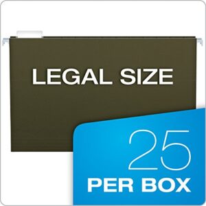 Pendaflex Extra Capacity Reinforced Hanging File Folders, 2", Legal Size, Standard Green, 1/5 Cut, 25/BX (4153x2)