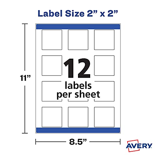 Avery Printable Blank Square Labels, 2" x 2", Glossy Crystal Clear, 120 Customizable Labels (22853)