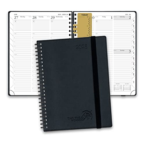 POPRUN 2023 Planner with Hourly Schedule & Vertical Weekly Layout - Agenda 2023 Weekly and Monthly 6.5" x 8.5", Monthly Expense & Notes, Inner Pocket, Vegan Leather Soft Cover - Black