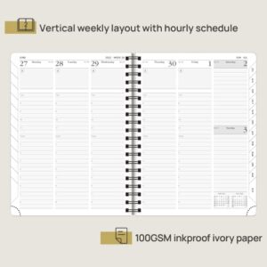 POPRUN 2023 Planner with Hourly Schedule & Vertical Weekly Layout - Agenda 2023 Weekly and Monthly 6.5" x 8.5", Monthly Expense & Notes, Inner Pocket, Vegan Leather Soft Cover - Black