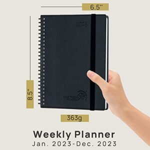 POPRUN 2023 Planner with Hourly Schedule & Vertical Weekly Layout - Agenda 2023 Weekly and Monthly 6.5" x 8.5", Monthly Expense & Notes, Inner Pocket, Vegan Leather Soft Cover - Black