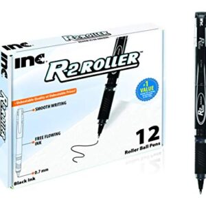 INC R2 ROLLERBALL 0.7 MM Tip Medium Point 12 Count Comfort Grip R-2 Roller ball Pens with Free Flowing Liquid Ink for Smooth Writing, Premium Black Ink Pens for Home, School or Office