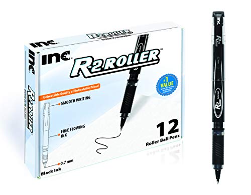 INC R2 ROLLERBALL 0.7 MM Tip Medium Point 12 Count Comfort Grip R-2 Roller ball Pens with Free Flowing Liquid Ink for Smooth Writing, Premium Black Ink Pens for Home, School or Office