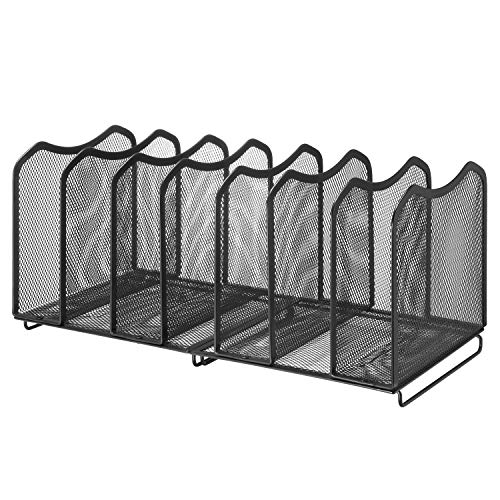 Simple Trending Mesh Desktop File Sorter Organizer, 7-Section Bookshelf For Desk Home Office , Black