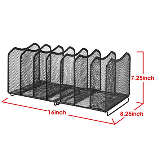 Simple Trending Mesh Desktop File Sorter Organizer, 7-Section Bookshelf For Desk Home Office , Black