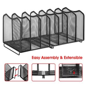 Simple Trending Mesh Desktop File Sorter Organizer, 7-Section Bookshelf For Desk Home Office , Black