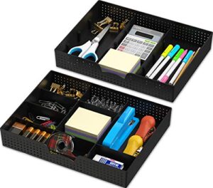 simple houseware 2 pack drawer organizer tray with 9 adjustable compartments, black