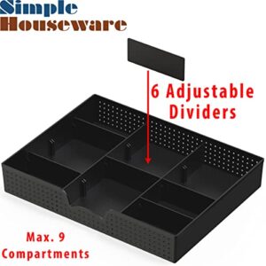 Simple Houseware 2 Pack Drawer Organizer Tray with 9 Adjustable Compartments, Black