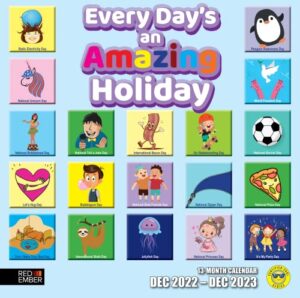 red ember every day’s an amazing holiday 2023 hangable monthly wall calendar | 12″ x 24″ open | kids fun funny | perfect for schools teachers classrooms | big grid planners for office