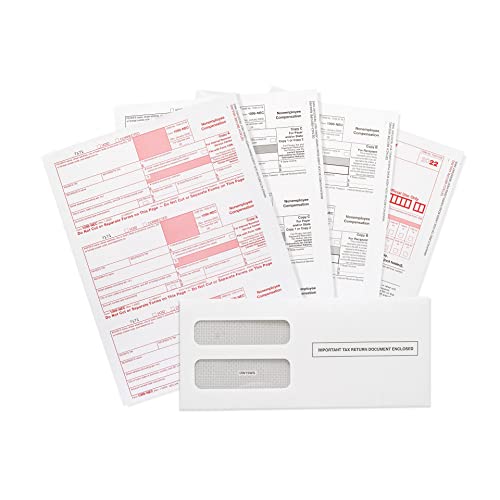 Blue Summit Supplies 1099 NEC Tax Forms 2022, 50 4 Part Tax Forms Kit, Compatible with QuickBooks and Accounting Software, 50 Self Seal Envelopes Included