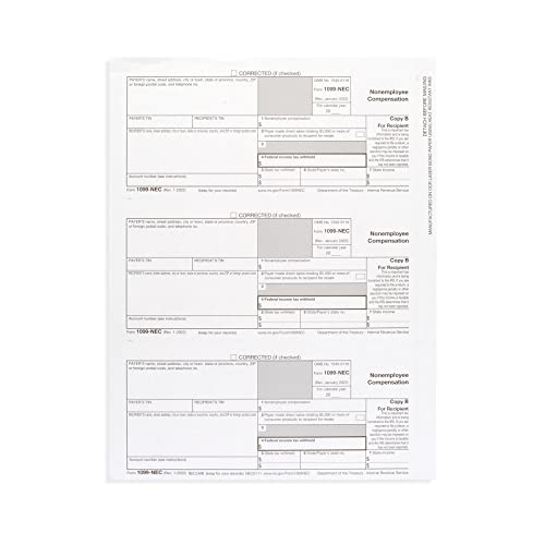 Blue Summit Supplies 1099 NEC Tax Forms 2022, 50 4 Part Tax Forms Kit, Compatible with QuickBooks and Accounting Software, 50 Self Seal Envelopes Included