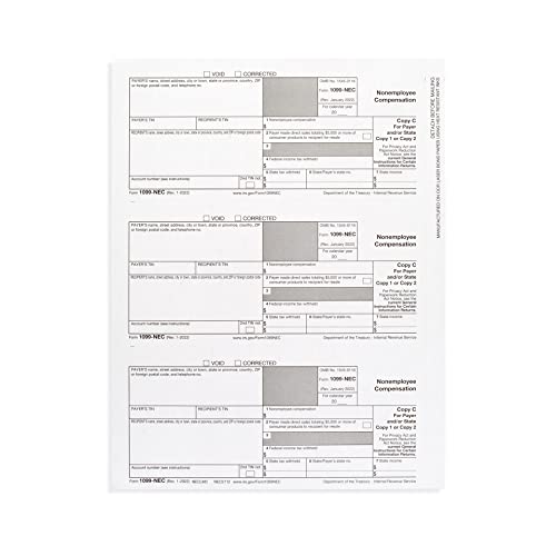 Blue Summit Supplies 1099 NEC Tax Forms 2022, 50 4 Part Tax Forms Kit, Compatible with QuickBooks and Accounting Software, 50 Self Seal Envelopes Included