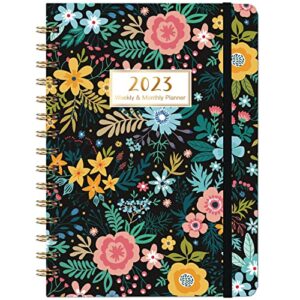 2023 planner – weekly and monthly planner 2023, jan 2023 – dec 2023, 2023 weekly monthly planner with monthly tab, 8.46″ x 6.37″, twin-wire binding, thick paper, back pocket, elastic closure – black pattern