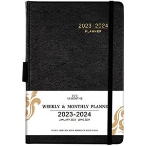 2023 planner – 2023-2024 weekly monthly planner, january 2023 – june 2024, 6.4” x 8.5” calendar planner 2023-2024 with leather cover, pen holder, elastic closure, 24 ruled pages