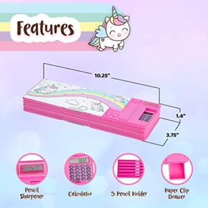 Pop Up Unicorn Pencil Case for Kids, Multifunction Stationery Organizer Box with Calculator, Sharpener, and Pencils, Cute School Supplies, Best Birthday Present for Girls and Teens in Gift Box