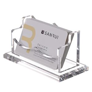 sanrui clear horizontal business card holder stand for desk, acrylic desktop display name cards holders organizer storage rack,for exhibition, home , office ,1 tier 1 pocket , 60 card capacity