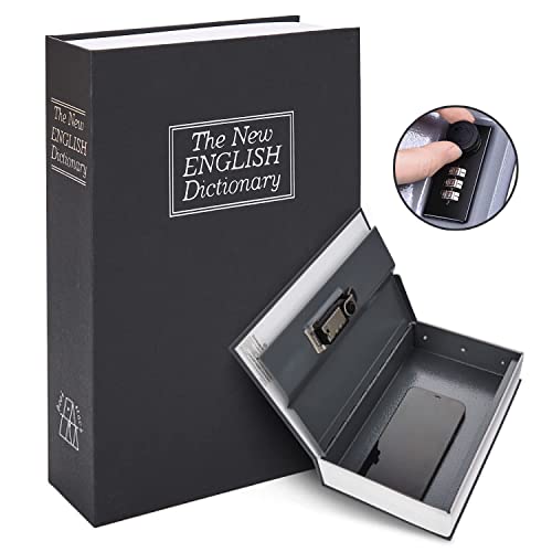 Book Safe Box Secret Lock: Ohuhu Upgraded Dictionary Diversion Money Hiding Fake Storage Key Hide Combination Concealment Disguise Hollow Books Jewelry Cash Bookshelf Lockbox Christmas Gifts