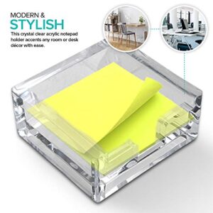 Modern Innovations 3 x 3 Crystal Clear Acrylic Notepad Holder W/O Pads - Sticky Notes Holder - Sticky Notepad Holder Perfect for Dorm Room and Office Desk Organization