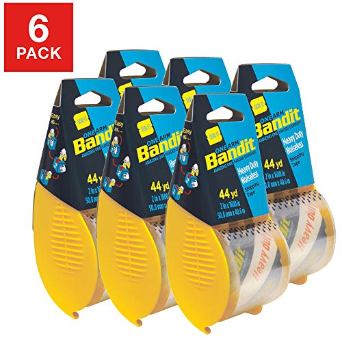 Seal-It Bandit Shipping Tape 6 Pack, 2 Inches x 1600 Inches, Total 9600 Inches, Noiseless with One Arm Dispenser