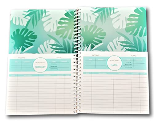 Home Finance & Bill Organizer with Pockets (Leaves On Pink)