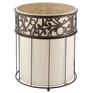 idesign vine metal and plastic wastebasket trash can garbage can for bathroom, bedroom, home office, kitchen, patio, dorm, college, vanilla tan and bronze