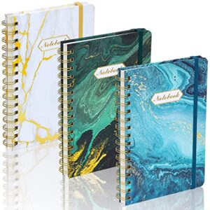 eoout 3 pack a5 spiral notebook, journals for women, ruled notebook, 6″x 8.5″, 160 pages, marble pattern, back pocket, 100gsm paper, for office, school supplies