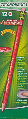 Ticonderoga Erasable Checking Pencils with Eraser, Pre-sharpened, Red, 12-Pack (14259)