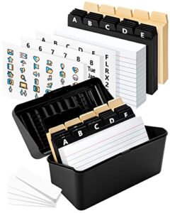 offilicious index card holder 3×5 set – heavy-duty index card organizer box with dividers – 100 ruled index cards 3×5, 25 manila dividers, 25 plastic dividers, 72 easy-read stickers & 5 box labels