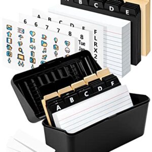 OFFILICIOUS Index Card Holder 3x5 Set – Heavy-Duty Index Card Organizer Box with Dividers – 100 Ruled Index Cards 3x5, 25 Manila Dividers, 25 Plastic Dividers, 72 Easy-Read Stickers & 5 Box Labels