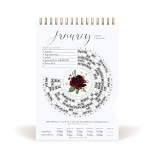 Bliss Collections Habit Tracker Calendar Notepad, Botanical Floral, Gold Spiral Binding, Inspirational and Motivational Monthly Journal to Track Habits and to Help with Goals, 6"x9" Undated 12 Months